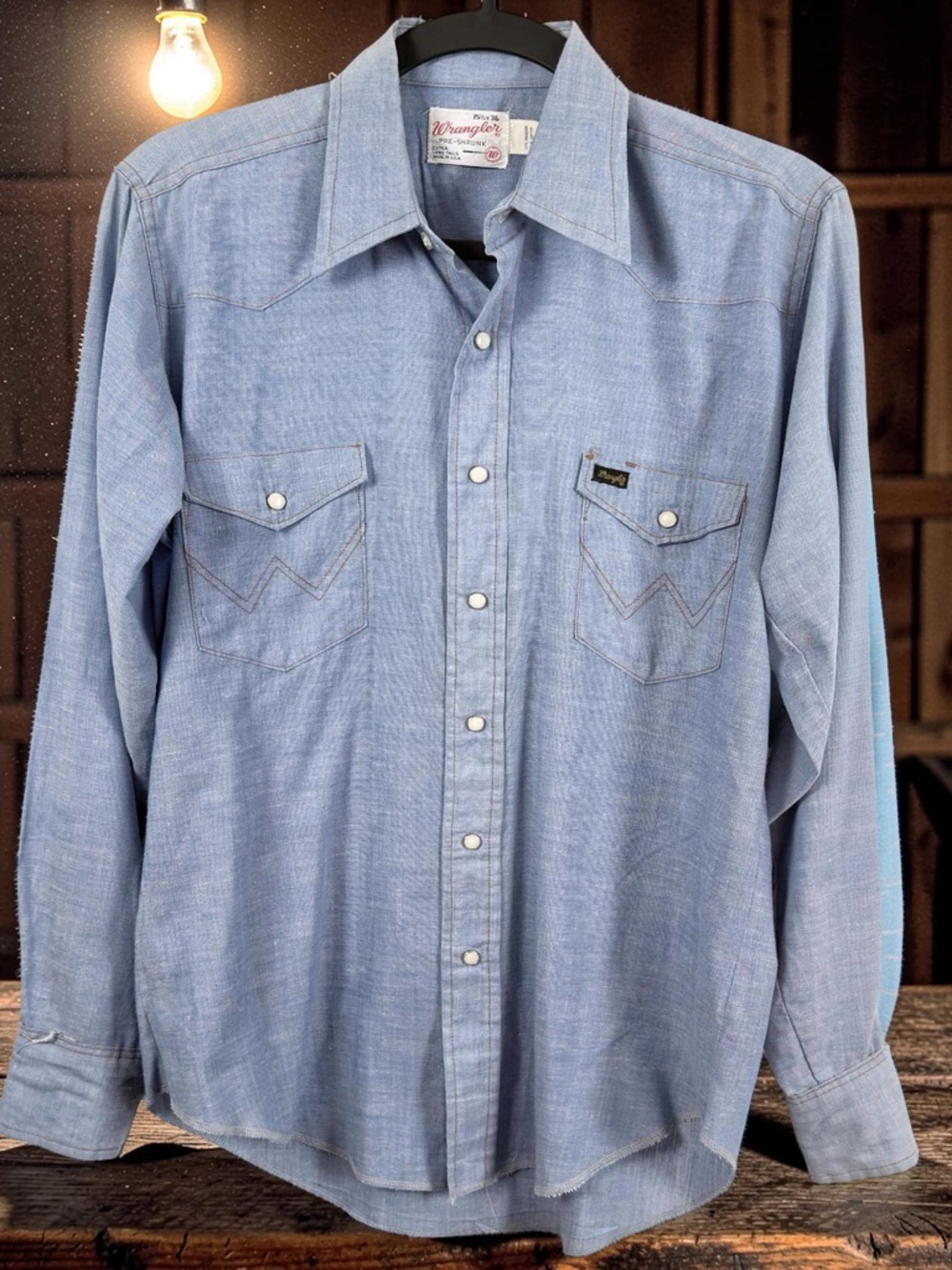 Vintage Wrangler Light Blue Long-Sleeve Western Snap Shirt